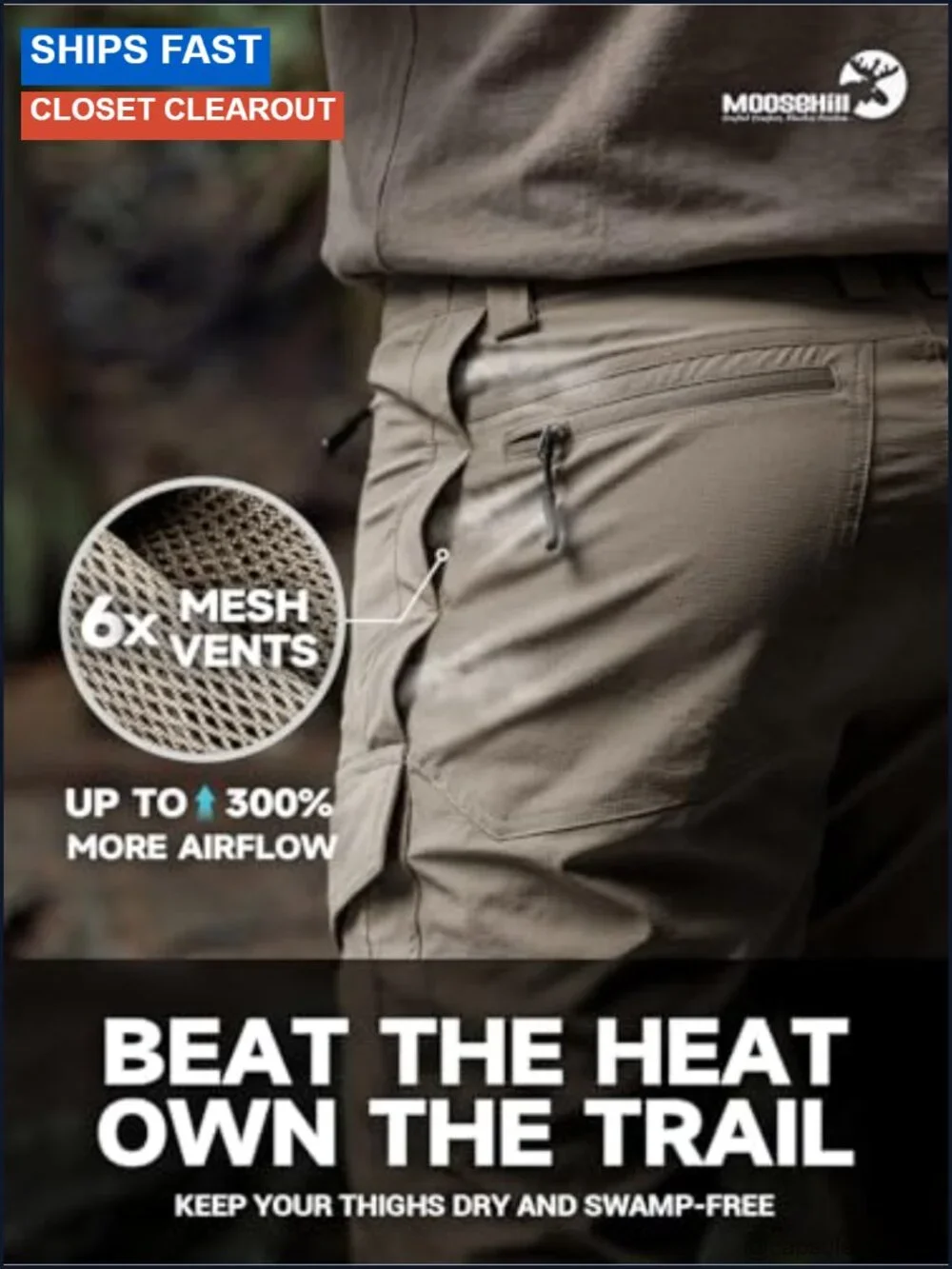 Men's Stretch Nylon Hiking Pants Lightweight Quick Dry Cargo with Zip Pockets